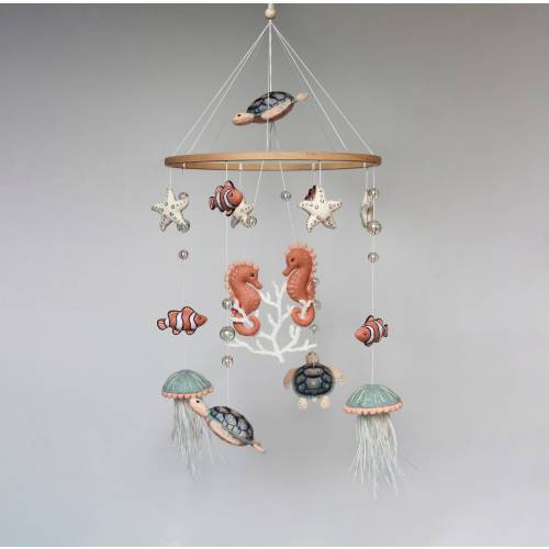 Baby mobile ocean with turtles, sea horses and jellyfish - Mobile baby nautical for girl or boy - Nursery mobile neutral - Crib mobile sea