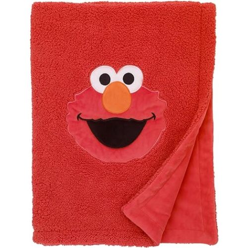 SESAME STREET Elmo Red Soft Plush Sherpa Toddler Blanket with Applique