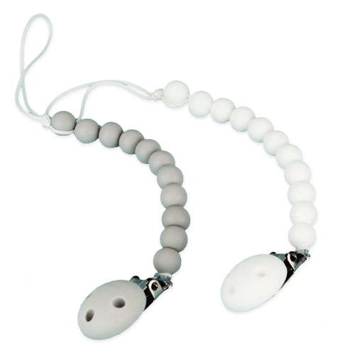 Kids Heroes Silicone Pacifier Holder Clip with One Piece Design for Baby, 2 Pack (White and Grey)