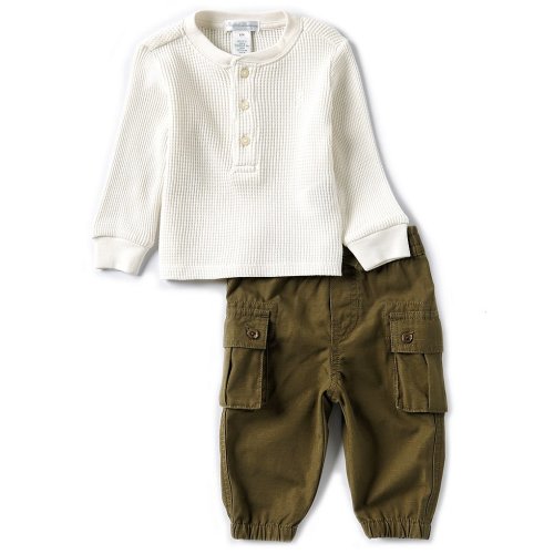 Ralph Lauren Baby Boys 3-24 Months Long Sleeve Waffle Henley Shirt & Ripstop Cargo Pants Set