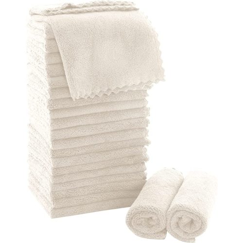 MOONQUEEN Ultra Soft Premium Washcloths Set - 12 x 12 inches - 24 Pack - Quick Drying - Highly Absorbent Coral Velvet Bathroom Wash Clothes - Use as Bath, Spa, Facial, Fingertip Towel (Cream) - 12 x 12 Inch(Pack of 24)