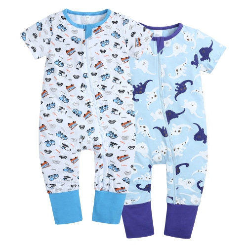 MYGBCPJS Baby Boys Girls 2-Pack Zipper Romper Infant Short Sleeve Cotton Playsuit 2 Way Zip Jumpsuit Sleep and Play Toddler One-piece Pajamas (3-36 Months)