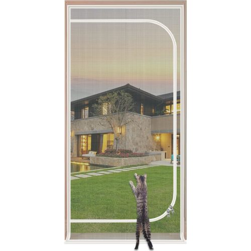 Upgraded Pet Screen Door,Fits Door Size 30''x 80'',Thickened Cat Resistant Mesh Screen Door for Living Room,Kitchen,Bedroom,Cat Proof Screen with Zipper Closure.