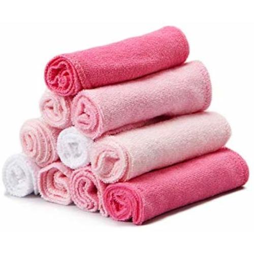 Spasilk 10 pack Soft Terry Washcloth- Pink and White - Solid Pink