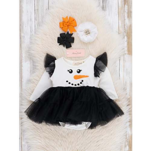 0-3 Black & White Snowman Tulle Bubble