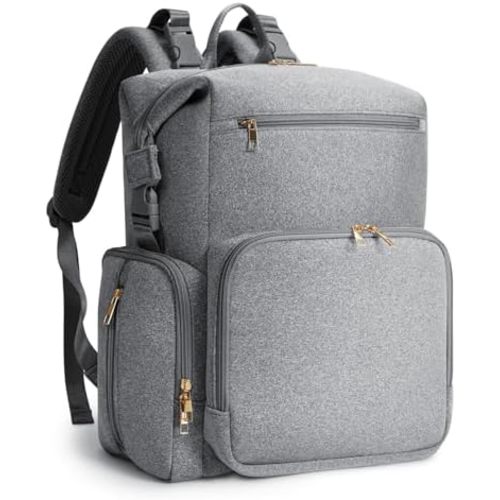 CEI-CEI Neoprene Diaper Bag Backpack with Insulated Pockets, Large Newborn Baby Maternity Bags Travel Tote with Changing Pad (Grey)