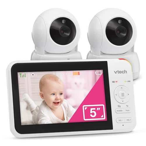 VTech VM924-2 Remote Pan-Tilt-Zoom Baby Monitor with 2 Cameras & Audio,5"LCD Screen,Up to 17Hrs Video Streaming&31Hrs Battery for Audio,Night Vision,1000ft Range,Soothing Sounds,Temperature Sensor