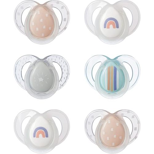 Tommee Tippee Night Time Pacifier, 6-18 Months, Symmetrical Silicone Baglet, BPA-Free Binkies, Glow in The Dark Technology, Pink Rainbow, Pack of 6