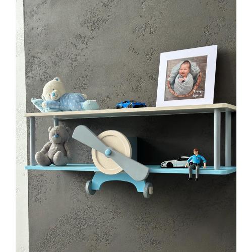 Nursery wall plane shelf, wooden kids floating shelves, grandchild gift, Christmas grandson gift, hanging nursery bookshelf, aviation decor