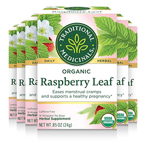 Traditional Medicinals Organic Raspberry Leaf Tea, Supports Healthy Pregnancy and Soothes Menstrual Cramps, (Pack of 6) - 96 Tea Bags Total
