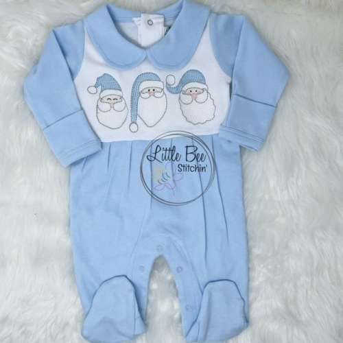 Baby Boy Christmas Outfit | Santa Footie with Blue Hat| Baby Boy Santa Outfit | Baby Boy Church Outfit| Baby Shower Gift| Embroidered Footie
