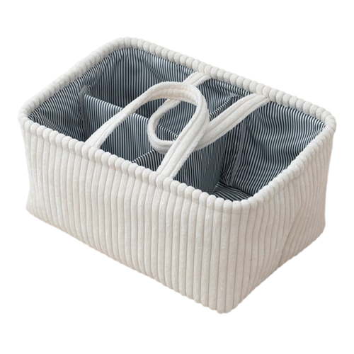 Lilixerw Storage Basket with Compartments,Corduroy Organizer Bag for Clothes Toys,Home Organization Supplies,15x10Inch,White