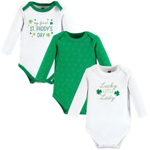 Hudson Baby Infant Girl Cotton Long-sleeve Bodysuits, Lucky Lady, 0-3 Months