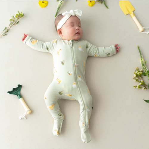 Zippered Footie in Aloe Chick