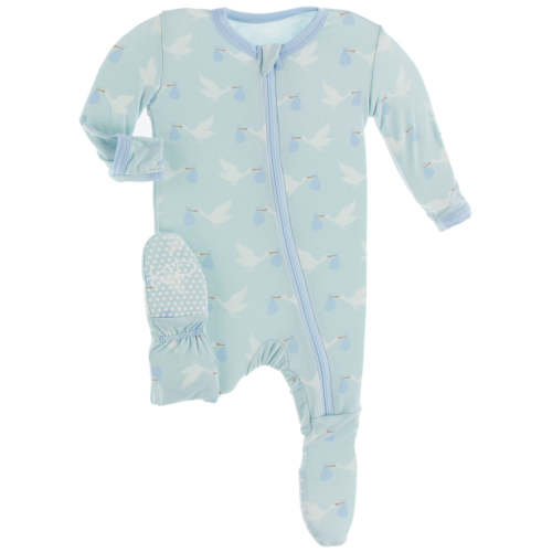 Kickee Pants Footie with Zipper - Spring Sky Stork