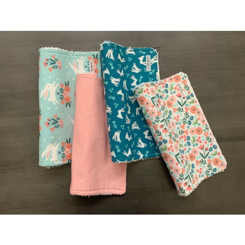 Spring Chic Bunny Floral Absorbent Cotton Chenille Burp Cloths - Set of 4