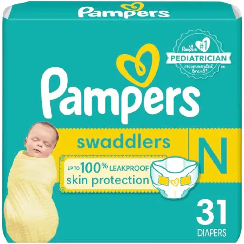 Pampers Swaddlers Diapers Newborn - Size 0, 31 Count, Ultra Soft Disposable Baby Diapers