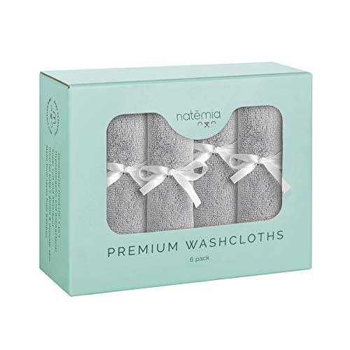 Natemia Organic Baby Washcloths - 10"x10" Soft Cotton Baby Towels - Pack of 6 Multipurpose Reusable Wipes for Infants, Toddlers, and Parents