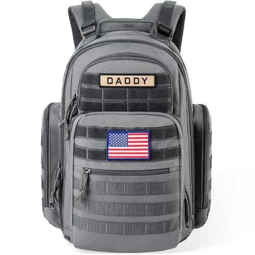 SHARKMOUTH Diaper Bag Backpack for Dad and Mom, Military Molle diaper Pack with Insulated Bottle Holders and Wipe Pocket