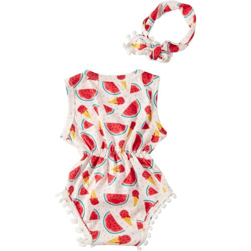 Baby Girl Clothes 0-24 Months Floral Sleeveless Newborn Romper Jumpsuit Outfit Set with Headband