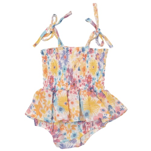 Smocked Bubble w/ Skirt, Painty Bright Floral