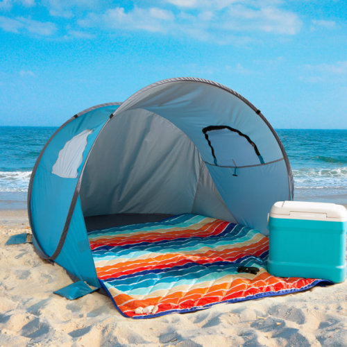 Pop Up Beach Tent - Fits 2-3 People - Sun Shelter with UV Protection, Ventilation by Wakeman (Blue)