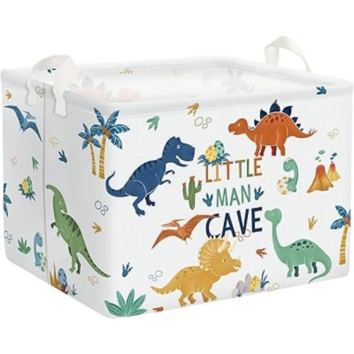 Clastyle Large Boho Dinosaur Pterosaur Boy Book Toy Storage Basket Dino Palm Tree Clothes Laundry Hamper for Kid Room Nursery, Colorful 36L