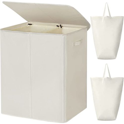 WOWLIVE 154L Double Laundry Hamper with Lid and Removable Laundry Bags, Large Dirty Clothes Hamper 2 section Collapsible Laundry Basket Dorm Room Storage for Bedroom, Bathroom, College,Beige
