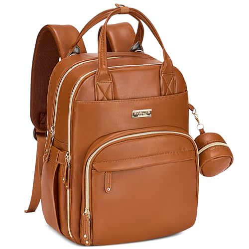 RUVALINO Diaper Bag Backpack, Multifunction Travel Pack Maternity Baby Changing Bags, Large Capacity, Waterproof, Brown