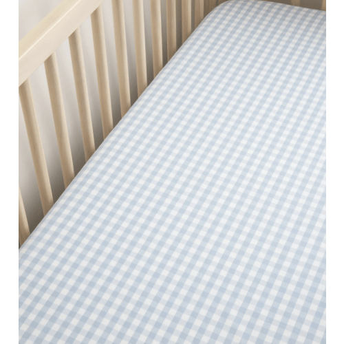 Luxe Premium Cotton Crib Sheet in Light Blue Gingham