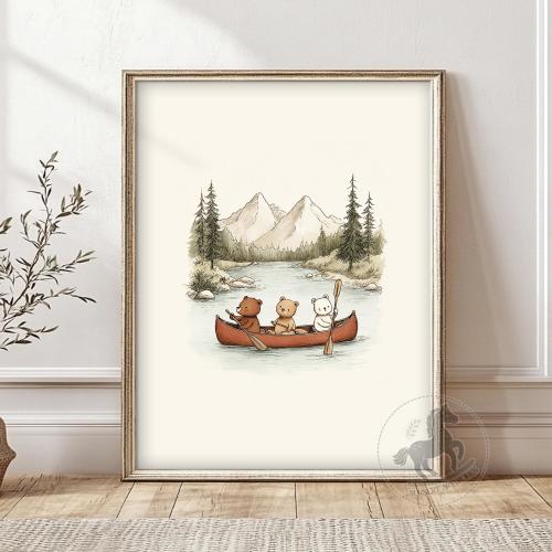 Teddy Bear Canoe National Park Print: Adventure Nursery Decor (Digital Download