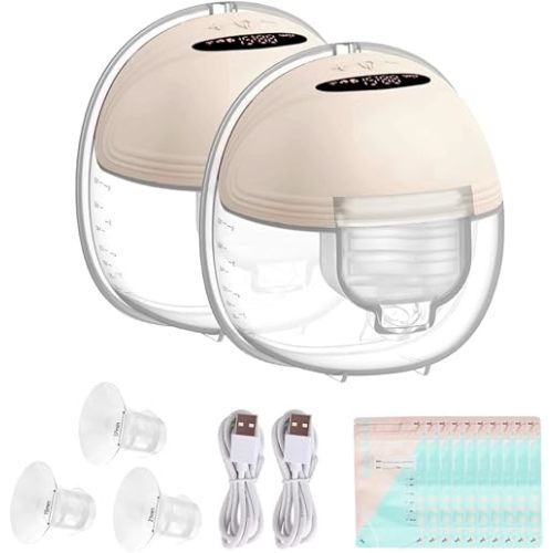 DrBash Wearable Breast Pump S21 (2 Pack) – Hands-Free Double Electric, Smart LED Display, Quiet & Leak-Proof, 3 Modes & 12 Levels, BPA-Free, Portable Breastfeeding Pump for Working Moms” (Beige-2pack)