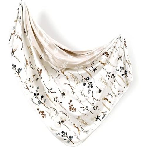 GRSSDER Baby Blankets Super Soft Jersey Knit Swaddle Blanket for Baby Girls and Boys, Double Layer Reversible Receiving Blankets 34 x 44 Extra Large for Swaddling, Stylish Pretty Flora, Beige