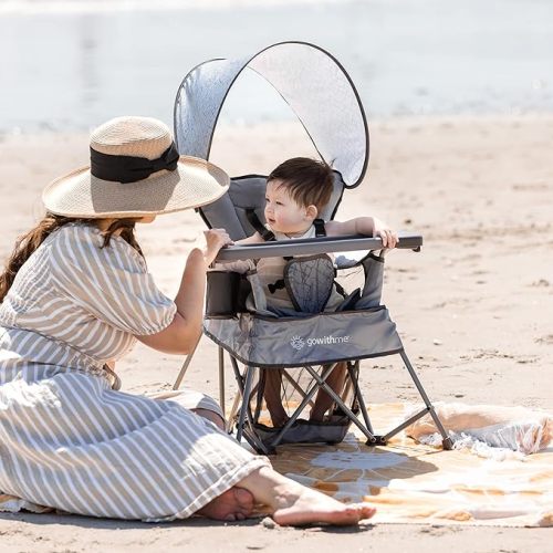 Baby Delight Go with Me Venture Portable Chair | Indoor and Outdoor | Sun Canopy | 3 Child Growth Stages - Elephant Grey