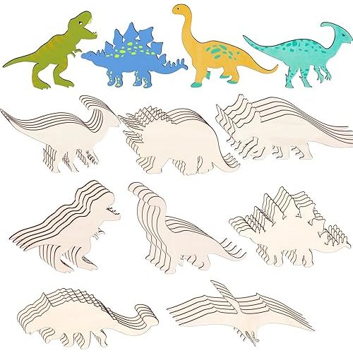 48 Pack Unfinished Wooden Dinosaur Animal Cutouts,Pterosauria,Tyrannosaurus Rex,Triceratops,Stegosaurus,Ankylosaurus Shapes Model for Home Decor Ornament,DIY Craft Art Project(6 PCS/Shape)