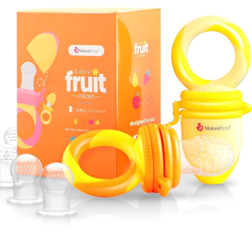 NatureBond Baby Food Feeder/Fruit Feeder Pacifier Nibbler (2 Pack) - Infant Teething Toy Teether Weaning in Appetizing Colors | + Additional Silicone Sacs