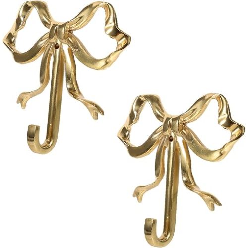 2 Pack Bow Hooks for Wall Gold Brass Coat Hook, Home Decorative Hook Bow-Knot Brass Hanger Hooks for Hanging for Coat Hat Towel Multi-Purpose Hooks(Medium)