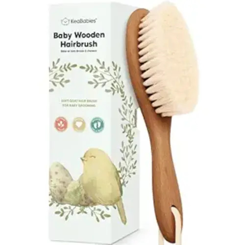 Wooden Baby Hair Brush - Cradle Cap Baby Brush with Soft Goat Bristles, Perfect Gentle Scalp Newborn Comb for Infant, Girls, Boys, Bath Essentials(Dark Walnut, Oval)