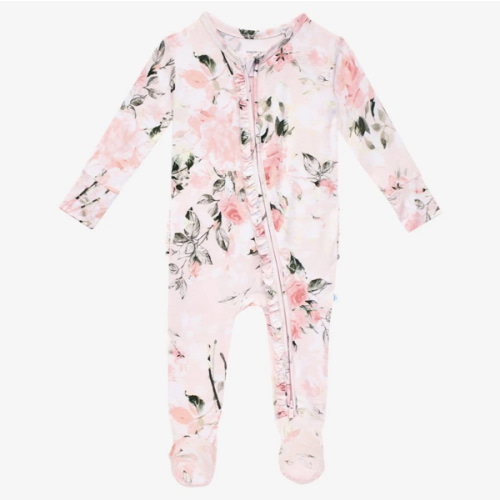 Ruffled Zippered One Piece | Vintage Pink Rose | Baby Girl One Piece