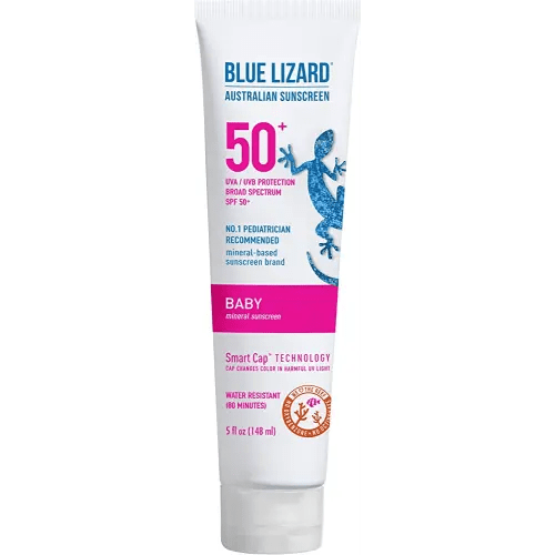 Blue Lizard BABY Mineral Sunscreen with Zinc Oxide, SPF 50+, Water Resistant, UVA/UVB Protection with Smart Cap Technology - Fragrance Free, , 5 oz. Tube
