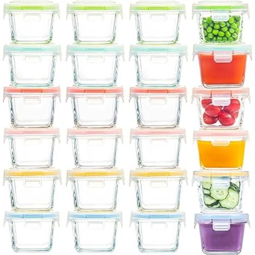 5 oz Square Glass Food Storage Containers Set of 24, Small Containers with Locking Lids, Airtight Glass Food Jars for Food Portion, Snacks | Freezer, Microwave & Dishwasher Safe