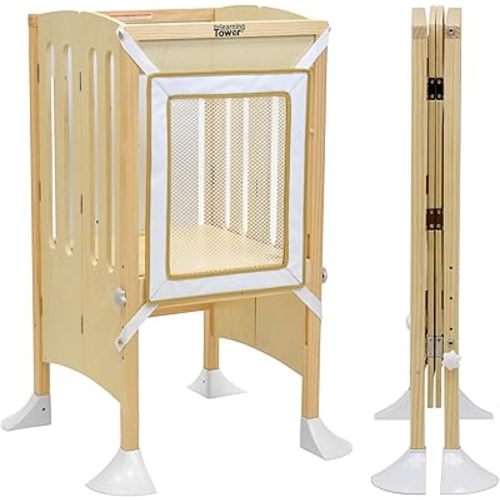 Little Partners Grow 'N Stow - Torre de aprendizaje plegable, encimera de cocina Montessori ajustable para cocinar, 35 pulgadas de alto x 23.25 pulgadas de ancho x 23 pulgadas de profundidad, edades