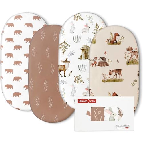 Gllquen Baby Bassinet Sheets 4 Pack, Breathable Cozy Fitted Mattress Sheet, Elastic Travel Crib Fashionable Floral Pattern, Standard Cradle Safe Sheets for Baby Boys Girls 32"x16" (Bear)