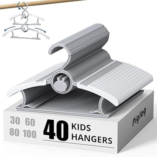 Baby Hangers for Closet Adjustable Kids Hangers 40 PCS, Stackable and Extendable Hanger for Clothes, with Windproof Buckles, Gray Non Slip Baby Hangeres for Nursery