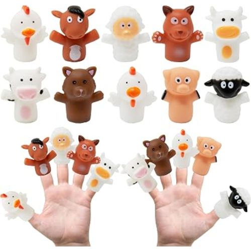 Kiddie Play Finger Puppets for Kids, 10 pc Farm Animals Puppets Rubber Set for Story Time and Bath Toys