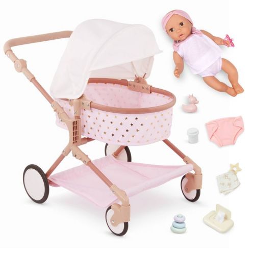 LullaBaby 14" Baby Doll & Double Stroller Accessory Set
