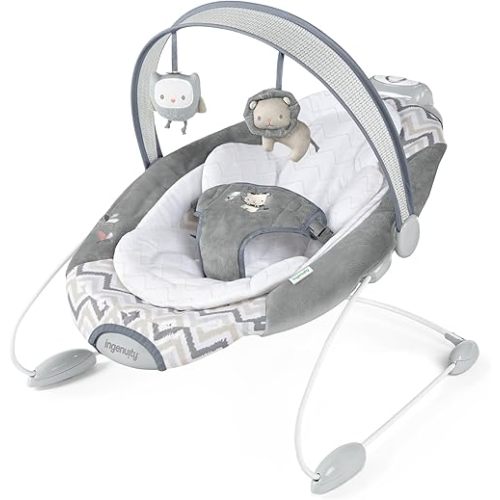 Ingenuity SmartBounce Automatic Baby Bouncer Seat with White Noise, Music, Toy Bar & 2 Plush Infant Toys, 0-6 Months Up to 20 lbs (Braden)