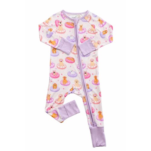 Convertible Zip Romper in Poolside Pups Pink | Caden Lane (6-12M)
