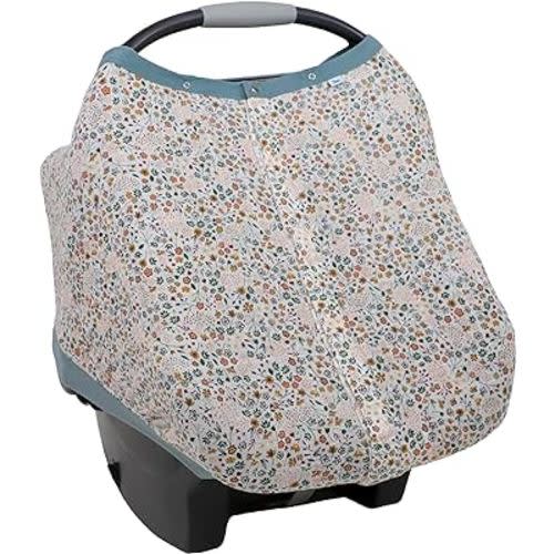 Little Unicorn 100% Cotton Muslin Car Seat Canopy | Super Soft Lightweight Cover with Window | Breathable | Magnetic Closure | Baby and Infant | Machine Washable | Shower Gift (Pressed Petals)