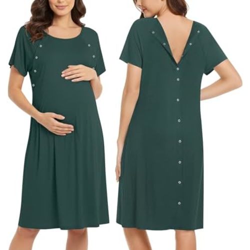 Ekouaer Women’s Nursing/Delivery/Labor/Hospital Nightdress Short Sleeve Maternity Nightgown with Button S-XXL